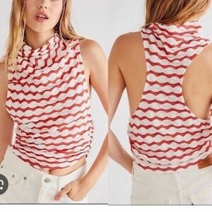 Free People‎ Rust and White Stripes Sleeveless Cowl Neck Top Size M
